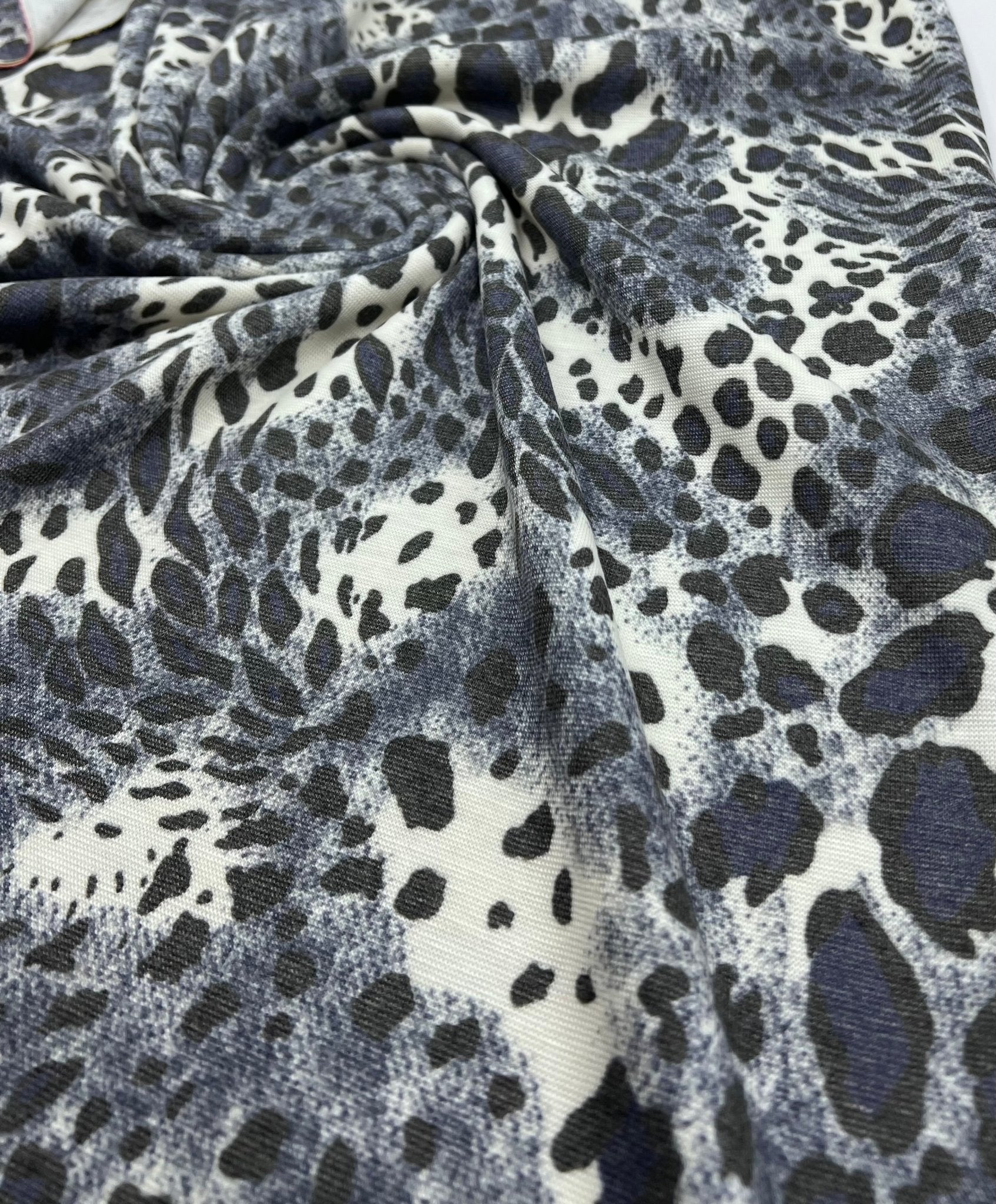 Blue Navy Leopard Knit Stretch Fabric - T9 Fabrics